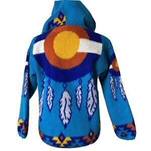 Artesanias Tuntaquimba Wool Sweater Hoodie Blue Colorado Southwest Womens M To L